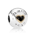925 silver bead charm with a golden heart and engraved family and love words - Gold Heart Family Letter Bead (#80)