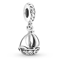 Silver sailing boat charm with twisted rope detail for necklaces and bracelets - Vintage Sailboat Pendant (#81)