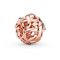 Rose gold hollow woven charm featuring a central round sparkling zircon crystal - Rose Gold Woven Hollow Stone (#83)