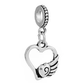 Silver vintage heart pendant charm with wing details and oxidized finish for jewelry - Vintage Wing Heart Style (#86)
