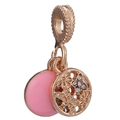 Rose gold charm with pink enamel disk and intricate hollow floral design pendant - Rose Gold Floral Hollow Charm (043)