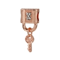 Rose gold padlock and key charm with sparkling crystals and LOVE engraving DIY bead - Rose Gold LOVE Lock and Key Charm (027)