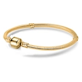 Classic gold snake chain bracelet with a cylindrical barrel clasp and smooth finish - 16cm / Full Gold Color