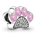 Cartoon style paw print charm with pink enamel and sparkling crystals for DIY bracelets - Pink Enamel Paw Style (004)