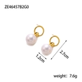 Detail of round pearl drop earrings with golden hoop and dimensions 2.7cm by 1.2cm - Gold Ring Pearl Drop Earrings (ZE46457B2G0)