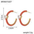 Elegante gouden C-vormige oorringen met oranje emaille en fonkelende hart-zirkonia - Hart Strass Oranjerood (BRH00192D7)