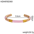 Bracciale rigido a C stile bambù vintage con smalto rosa e finiture dorate - Stile in Smalto a Righe Oro Rosa (HZ44976D3K0)