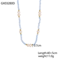 Collier perles bleues et blanches avec accents dorés, longueur 40+5cm style épuré - Collier de perles avec perles facettées bleues (GX03280D)