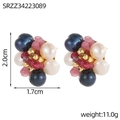 Boucles d'oreilles élégantes avec perles bleues et cristaux roses en serti doré vintage - Boucles d'oreilles cluster perles bleues et blanches (SRZZ34223089)