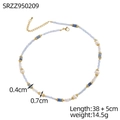Collier fait main avec perles de cristal bleu et perles blanches, 38 cm plus rallonge 5 cm - Collier perles de verre bleues et perles blanches (SRZZ950209)