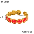 Anello dorato regolabile con faccina sorridente rossa in smalto e fascia circolare - Stile Smiley Rosso (BJ1087B1)