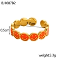Anello dorato regolabile con ciondoli smiley in smalto arancione su fascia larga - Stile Smiley Arancione (BJ1087B2)