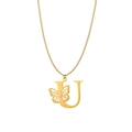 Elegante collana a catena dorata con un ciondolo a lettera U minimalista e una farfalla - Lettera U