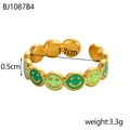 Anello dorato regolabile con faccine in smalto verde e indicazioni di misura - Stile Smiley Verde Scuro Chiaro (BJ1087B4)