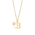 Golden initial B necklace with feminine facial profile and leaf pendant on a fine chain - Letter B