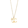 Minimalist gold necklace with letter C pendant featuring a floral female silhouette profile - Letter C