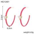 Roze hart oorringen met afmetingen 2,5 cm diameter en 6,8 g gewicht in detail - Hart Strass Helderroze (HE2126D1)