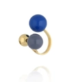 Anello dorato con perle smaltate blu e grigie dal moderno design geometrico - Perle Blu Blu-Grigio e Oro (HJ1731D17)