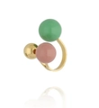 Elegante anello aperto dorato con sfere in smalto nei colori verde, rosa e oro - Perle Verde Rosa e Oro (HJ1731D8)