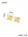 Macro shot of gold bow stud earrings measuring 1.5cm by 1.2cm with polished finish - Gold Bow Knot Style (HE45432DW0)