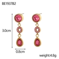 Elegante goldene Tropfenohrringe mit rosa Zirkonia, Länge 3,0 cm, Gewicht 4,8 g - Rosenroter Dreistufiger Wassertropfen-Anhänger (BE1937B2)