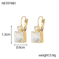 Goldene Ohrhänger mit quadratischem Zirkon, Größe 1,3 cm x 0,9 cm, mit klaren Steinen - Transparent Quadratischer Brisur-Haken (HE1974B1)