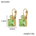 Elegante goldene Ohrringe mit grünem quadratischem Zirkonia im klassischen französischen Stil - Grüner Quadratischer Brisur-Haken (HE1974B7)