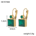 Elegante goldene Ohrringe mit quadratischen grünen Edelsteinen und Klappverschluss - Dunkelgrüner Quadratischer Brisur-Haken (HE1974B8)
