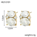 Elegante goldene Ohrringe mit klaren, ovalen Zirkonia-Kristallen in vertikaler Fassung - Transparent Ovaler Doppelstein-Stecker (HE2121D1)