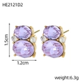 Vintage-Goldohrringe mit ovalen lila Zirkonia und weißen Kristallen, 1,5 cm Höhe - Violetter Ovaler Doppelstein-Stecker (HE2121D2)