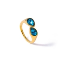 Golden open ring with two pear-cut blue crystals in a polished bypass design - Sky Blue (ZB40650B9A2)