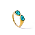Gold adjustable open ring featuring two pear-shaped blue gemstones in a modern style - Blue Zircon (ZB40650B9A4)