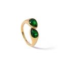 Bague rétro plaquée or avec deux pierres vertes en forme de goutte d'eau - Vert Malachite (ZB40650B9A5)