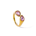 Bague ouverte dorée brossée avec deux cristaux roses taille poire sertis en clos - Rouge Rose Vintage (ZB40650B9A7)