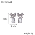 Detailed size specifications for silver bow earrings with iridescent rectangular pendants - Silver Bowknot Rectangular Pendant Earrings (HE47227AG0)