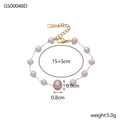 Dettaglio delle dimensioni del bracciale di perle 15 più 5 cm con chiusura a moschettone - Stile Elegante con Perla a Goccia Rosa Viola Chiaro (GS00048D)