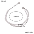 Bracciale a doppio strato con perle e argento, lunghezza 15+3cm e peso di 9,8g in dettaglio - Stile Sovrapposto Doppio Strato Perla e Perle di Metallo (GS1447)