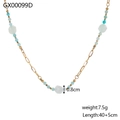 Detail view of a 40cm beaded necklace with 0.8cm green gemstone and gold metal chain - Blue Green Round Beads with Faceted Main Stone (GX00099D)