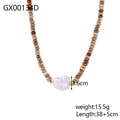 Dettaglio della collana boho con perline in pietra e perla barocca da 1,6 cm - Collana di Pietra Naturale e Perla (GX00134D) / 38cm+5cm