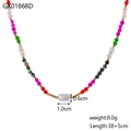 Detailed view of colorful natural stone and pearl necklace with rectangular gemstone - Multicolor Pearl Crushed Stone Rectangular Main Stone (GX01868D)