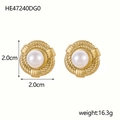 Elegant gold finish pearl earrings with twisted rope texture, measuring 2.0cm and 16.3g - Gold Rope Style Pearl Stud Earrings (HE47240DG0)