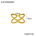 Detailed view of gold plated crisscross ring with beaded texture and 1.8cm diameter - Beaded Cross Style (AJ41699D0W0)