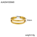 Detailed view of adjustable 18K gold plated ring featuring dimensions and rope textures - Double Layer Twill Weave Style (AJ42041D0W0)