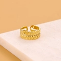 Macro shot of gold double-layer chain ring with adjustable opening on stone stand - Double Layer Chain Style (CJ37574D2W0)