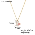 Detail of gold heart pendant with zircon stones showing chain length and dimensions - Triple Heart Zircon White Pink Gold Style (XX47198B2B0)