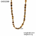 Retro tijgeroog zonnebloem ketting met bruine kralen en gouden tussenstukjes - Kralen Stijl (GX03238B)