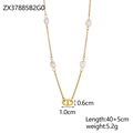 Detail of gold necklace with baroque pearls and oval link pendant 40+5cm length - Artificial Pearl Pig Nose Chain Necklace (ZX37885B2G0)