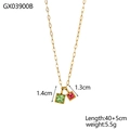 Collana dorata con ciondoli in cristallo taglio quadrato verde chiaro e rosa acceso - Stile Ciondolo con Doppia Pietra Quadrata (GX03900B)