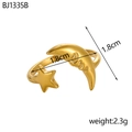Detail view of gold moon and star ring featuring LOVE engraving and 1.8cm diameter size - Star Moon LOVE Letter Open Ring (BJ1335B)