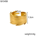 Detailed view of golden feather ring with dimensions of 1.7cm diameter and 1.3cm width - Feather Texture Vintage Open Ring (BJ1345B)